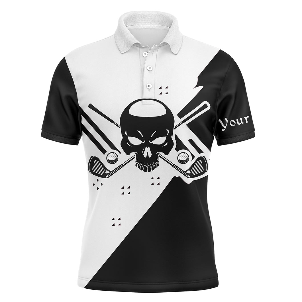 Black & white long sleeve Skull Golf Polo Shirts for Men custom golf shirts NQS3356