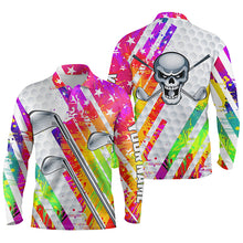 Load image into Gallery viewer, Colorful watercolor American flag golf skull patriotic golf club Men polo shirts custom team golf polo NQS4787
