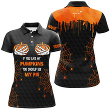 Load image into Gallery viewer, Funny Halloween Women golf polo shirt custom black orange If you like my pumpkin you should see my pie NQS6464