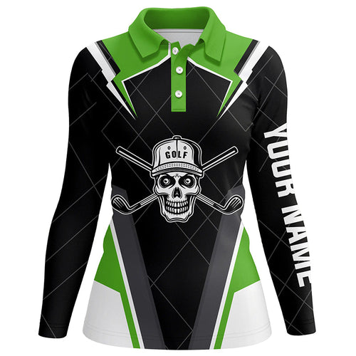 Black Womens golf polo shirts custom golf skull shirt for ladies, golf attire for women | Green NQS6905