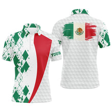 Load image into Gallery viewer, Mens golf polos shirts custom Mexico flag green argyle pattern white golf ball men&#39;s golf shirts NQS6472