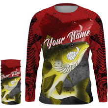 Load image into Gallery viewer, Angry Walleye Fish Skeleton fish reaper fishing Custom name walleye long sleeves fishing shirts | Red NQS4214