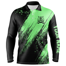 Load image into Gallery viewer, Black and green Mens golf polo shirts custom golfing gifts, best mens golf tops NQS7088