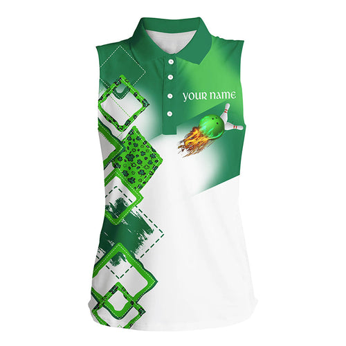 Green clover Women Bowling sleeveless Polos shirt Custom St Patrick Day team league bowling jerseys NQS7207