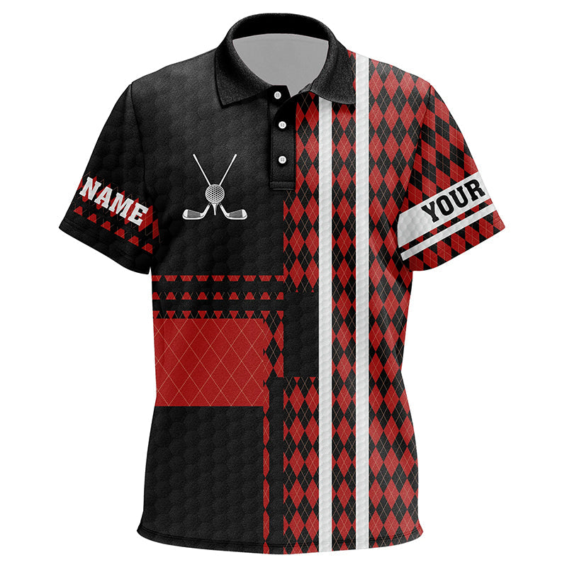 Black and red argyle pattern Kid golf polo shirts custom golfing gifts, golf tops for children NQS7089