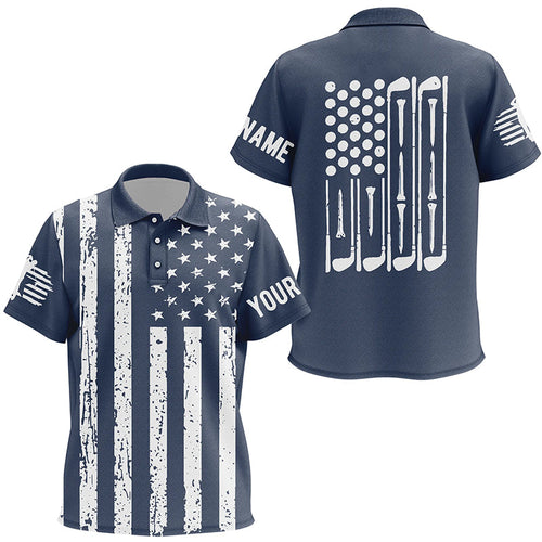 American flag golf clubs Kid golf polo shirts custom patriotic golfing attire for Kid | Navy NQS6737