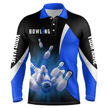 Load image into Gallery viewer, Custom bowling shirts retro black blue Bowling polo shirts for men, Bowling team jersey NQS6935