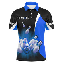 Load image into Gallery viewer, Custom bowling shirts retro black blue Bowling polo shirts for men, Bowling team jersey NQS6935