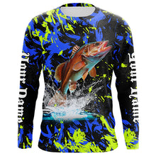 Load image into Gallery viewer, Redfish puppy drum fishing green blue camo Custom performance long sleeve fishing shirt jerseys NQS7218