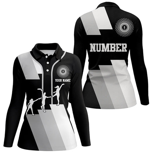 Black and white Womens disc golf polo shirts custom disco golf outfit, personalized disc golf gifts NQS6753