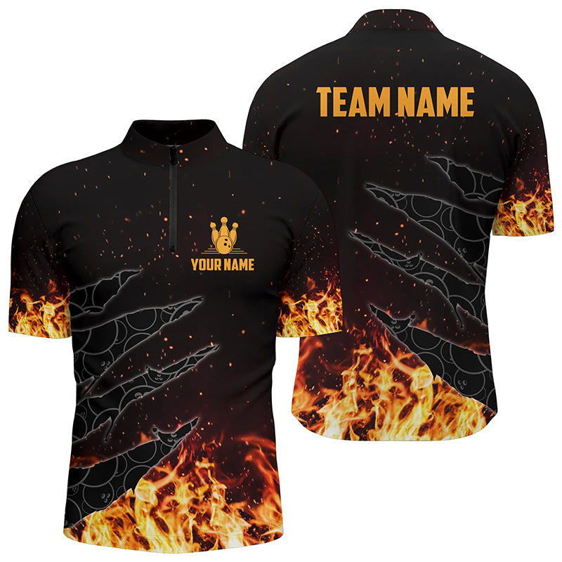 Bowling Quarter Zip shirts for men custom flame camo bowling team jerseys, gifts for bowlers NQS6954