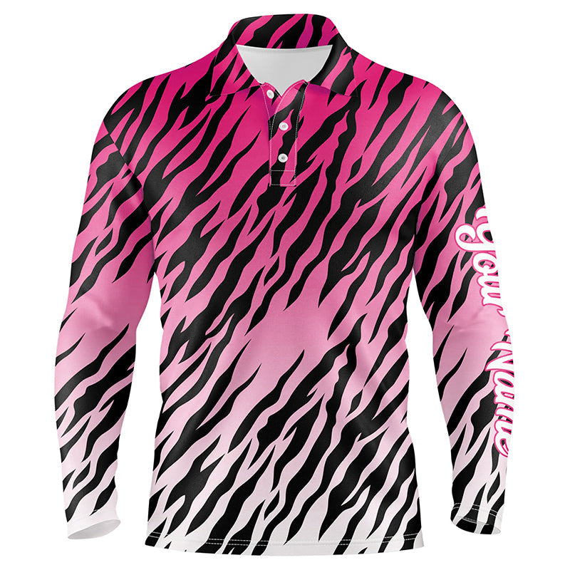 Pink tiger stripes pattern Mens golf polo shirts custom golf apparel for men, best golf gifts NQS7111