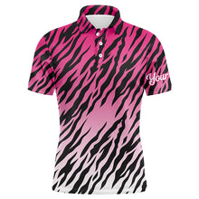 Load image into Gallery viewer, Pink tiger stripes pattern Mens golf polo shirts custom golf apparel for men, best golf gifts NQS7111
