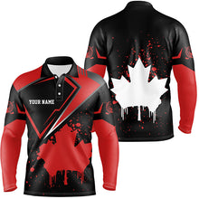 Load image into Gallery viewer, Black Mens golf polo shirts Canada flag maple leaf custom team golf shirts, Canadian patriot golf tops NQS7233