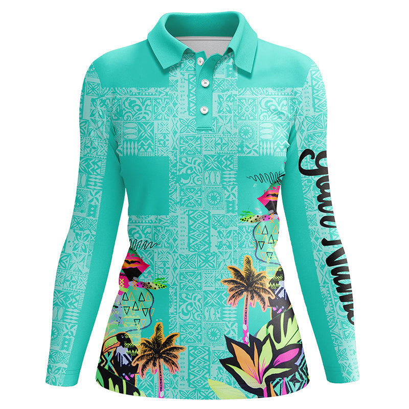 Green tropical Womens golf polo shirts custom green golf tops for womens, personalized golf gifts NQS6295