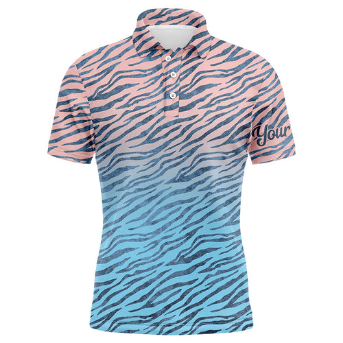 Pink blue tiger pattern Mens golf polo shirts custom golf clothes for men, gifts for the golfer NQS6297