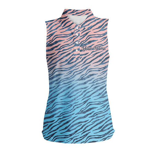 Pink blue tiger pattern sleeveless golf shirt for women custom women's golf tank, gifts for the golfer NQS6297