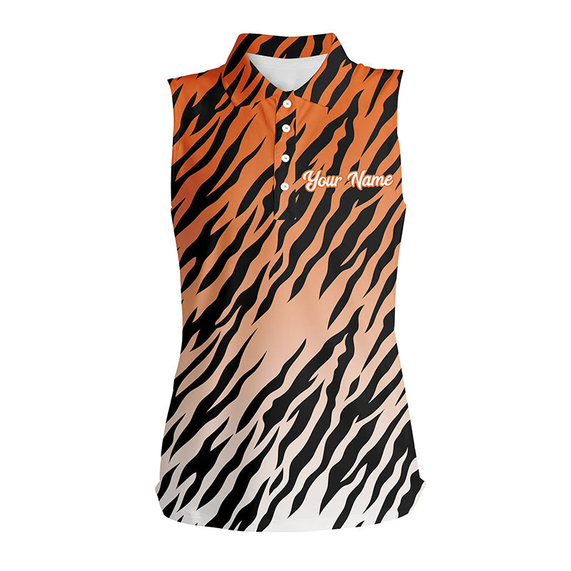 Orange tiger stripes pattern Womens sleeveless polo shirts custom sleeveless golf shirt ladies NQS6299