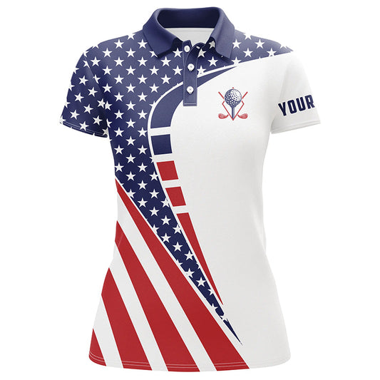 Personalized red, white and blue golf polos shirts for ladies American flag custom patriot golf wears NQS7118