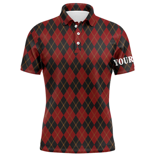 Black and red flat argyle pattern Mens golf polo shirt custom best mens golf wear, golfing gifts NQS6526