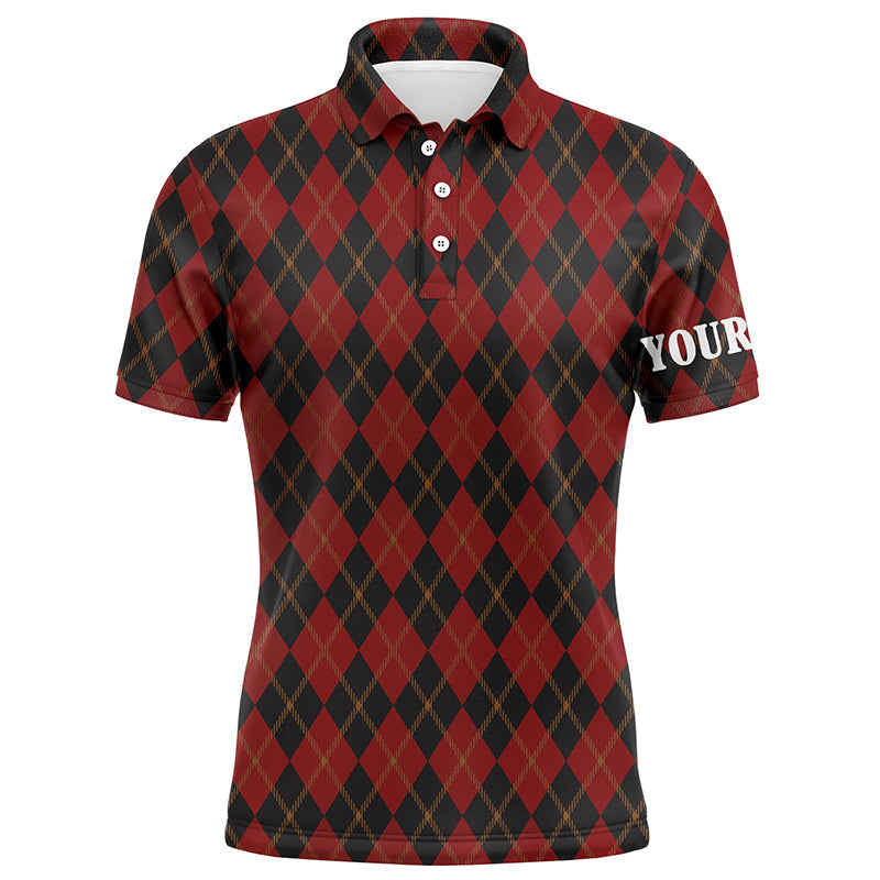 Black and red flat argyle pattern Mens golf polo shirt custom best mens golf wear, golfing gifts NQS6526