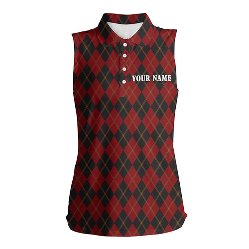 Black and red flat argyle pattern Womens sleeveless polos shirt custom best ladies golf wear NQS6526