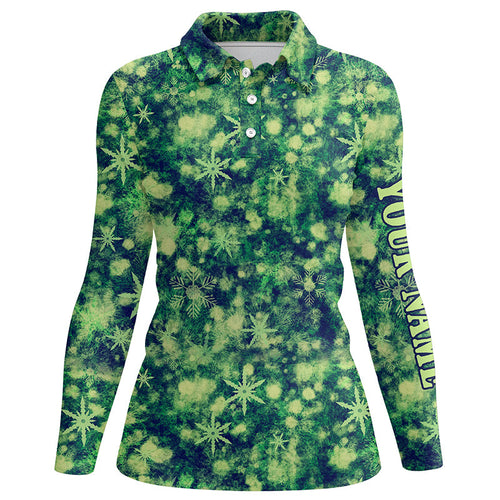 Green Christmas pattern Womens golf polo shirts custom best ladies golf wear, golfing gifts NQS6527