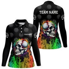 Load image into Gallery viewer, Personalized Womens golf polos shirt custom rainbow flame skull fire black ladies golf apparel NQS7125