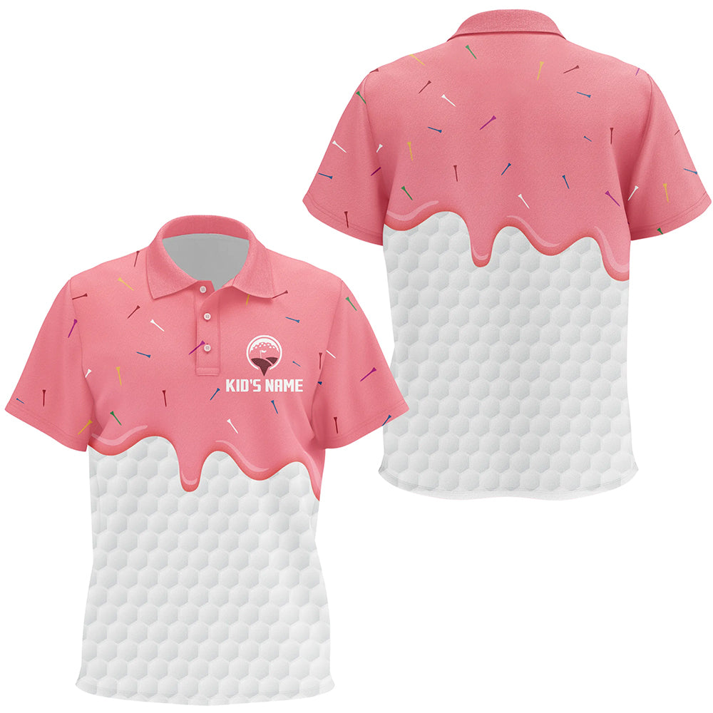 Kid golf polo shirts custom pink Ice Cream Melting On Golf Ball, personalized golf gifts for kid NQS6995
