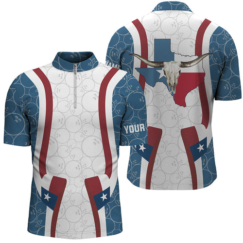 Texas Flag Longhorn Bowling Shirts For Men Bowling Team League Jersey Custom Bowling Quarter Zip Shirt NQS6537