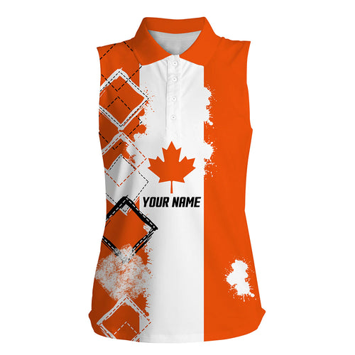 Womens sleeveless polo shirt orange Canada flag patriot custom name golf shirts for women NQS5161