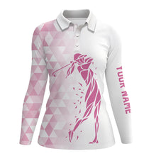 Load image into Gallery viewer, Personalized white and pink triangle pattern Womens golf polo shirts custom ladies golf tops NQS7267