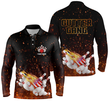 Load image into Gallery viewer, Personalized flame American flag Bowling polo shirt for men Custom Gutter gang team bowling shirts NQS4665