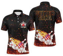 Load image into Gallery viewer, Personalized flame American flag Bowling polo shirt for men Custom Gutter gang team bowling shirts NQS4665