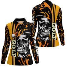 Load image into Gallery viewer, Personalized Womens golf polo shirts custom black and yellow skull golf top for ladies, golfing gifts NQS7274