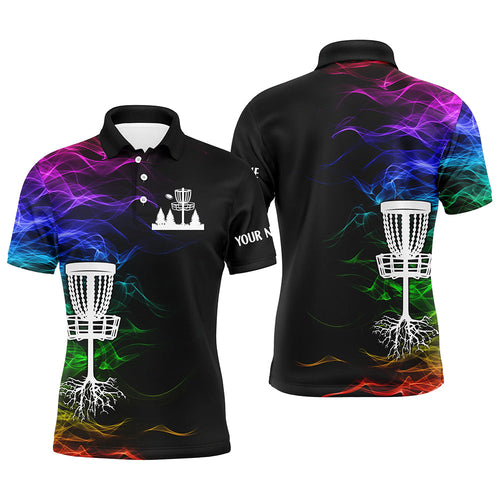 Rainbow smoke black Mens disc golf polo shirts custom team disc golf basket best mens golf wears NQS6341