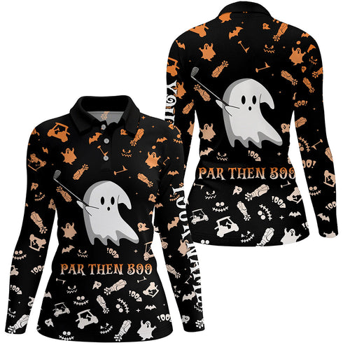 Funny black orange Halloween background women golf polo shirts custom par then boo, unique golf gifts NQS6352
