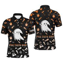 Load image into Gallery viewer, Funny black orange Halloween background mens golf polo shirts custom par then boo, unique golf gifts NQS6352