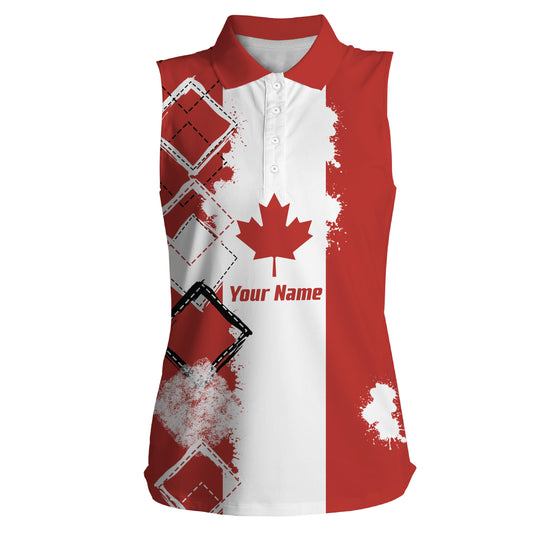 Womens sleeveless polo shirt Canada flag patriot custom name golf shirts for women NQS4314
