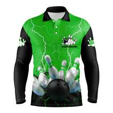 Load image into Gallery viewer, Green lightning Mens polo bowling shirts, Personalized men&#39;s bowling jerseys, bowling team jerseys NQS7280