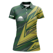 Load image into Gallery viewer, Women bowling polo shirts Custom green yellow camo Bowling Team Jersey, gift for team Bowlers NQS6380