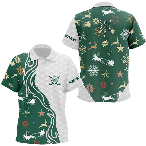 Green Christmas pattern golf ball Kid golf polo shirt custom christmas golf shirts for children NQS6854