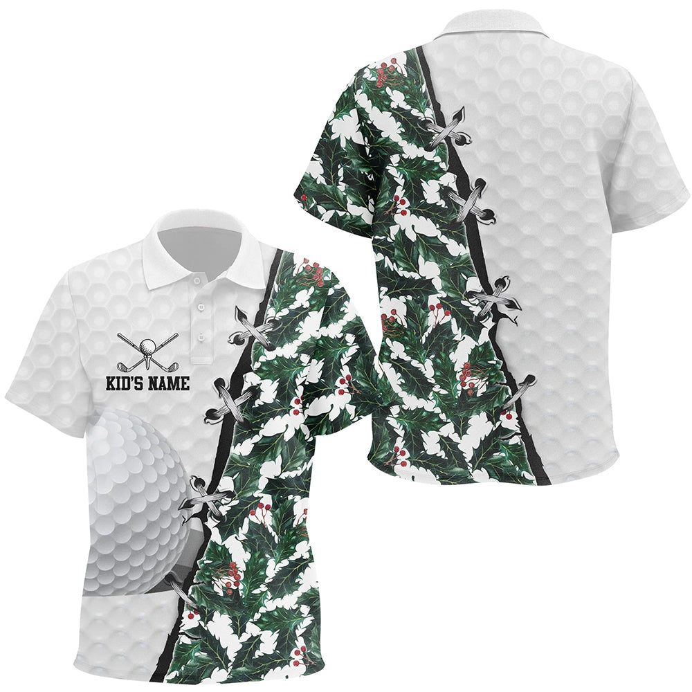 Kid golf polo shirts custom watercolor Christmas pattern Kid golf shirt, team golf tops NQS6860