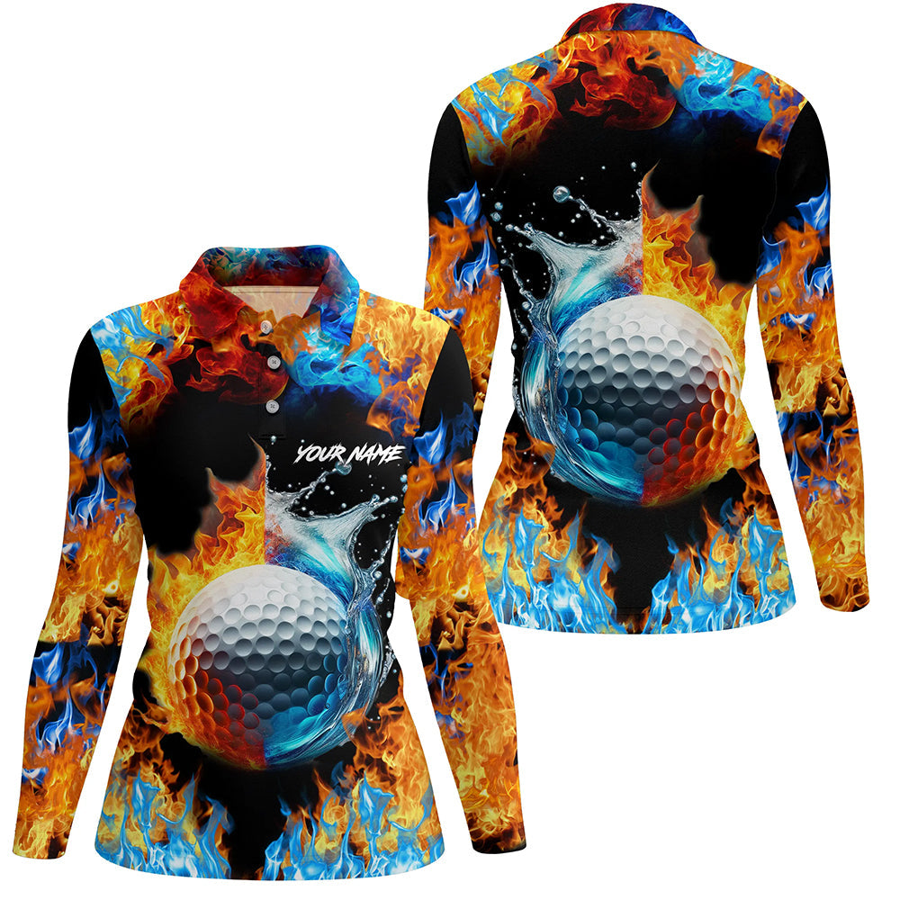 Womens golf polo shirts custom water fire golf ball golf tops, golf attire for ladies NQS7288