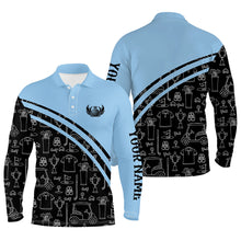 Load image into Gallery viewer, Mens golf polos shirts custom black pattern short long sleeve golf shirts, golf gift for him | Blue NQS5242