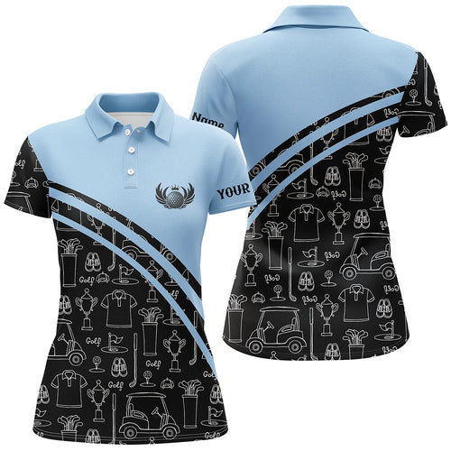 Womens golf polos shirts custom black pattern short sleeve golf shirts, golf gift for her | Blue NQS5242