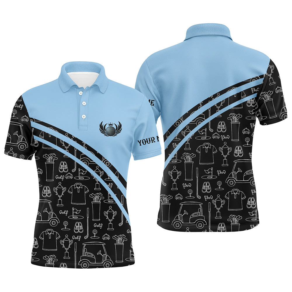 Mens golf polos shirts custom black pattern short long sleeve golf shirts, golf gift for him | Blue NQS5242