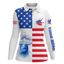 Load image into Gallery viewer, Women bowling polo shirts Custom American flag patriotic Bowling Team Jersey, customize bowling shirts NQS6384