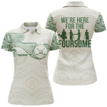 Load image into Gallery viewer, Green tribal pattern Womens golf polo shirt custom name We&#39;re here for the foursome golf apparel NQS6624