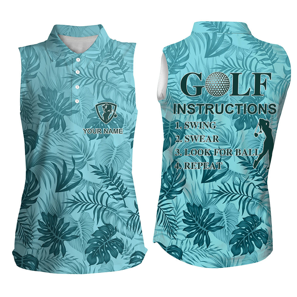 Blue tropical plants Women sleeveless polo shirt custom golf swing swear look for ball repeat NQS5275